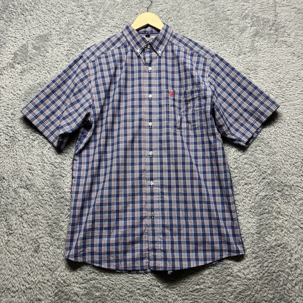 Ariat Pro Series Shirt Mens Medium Blue Red Plaid Button Up Cowboy Western